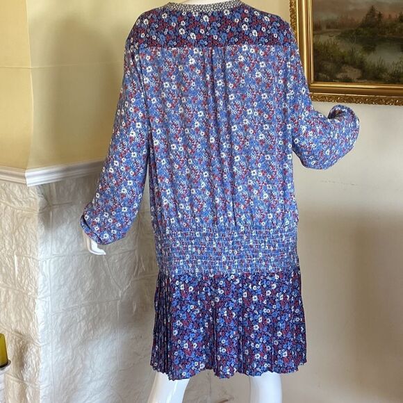 Gap Drop Waist Pleated Dress Blue Floral - Picture 6 of 10